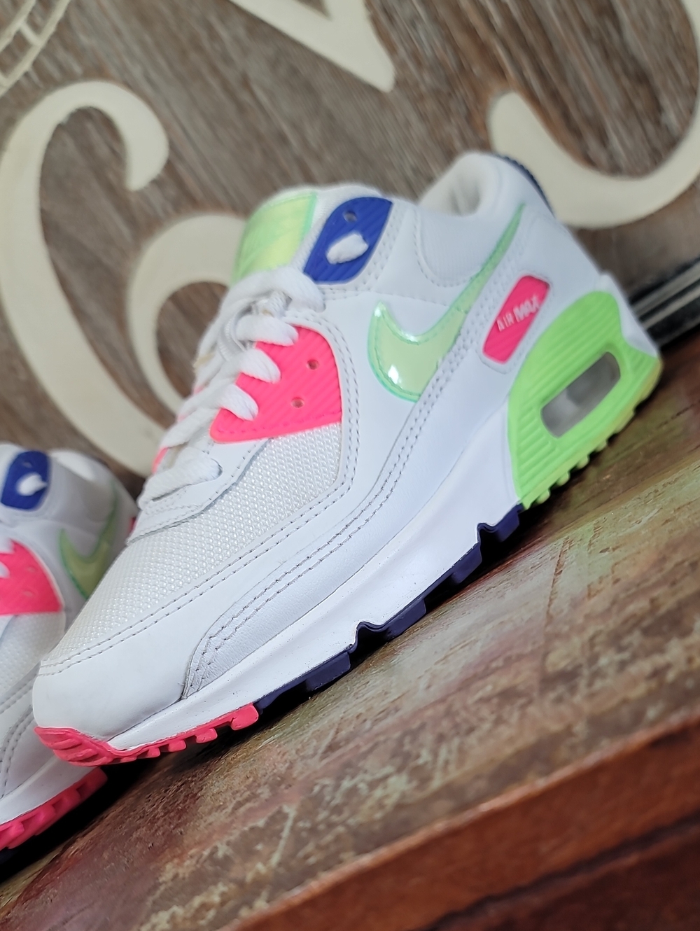 🔥 Air Max 90 "White Indigo Burst Volt" Wmns 6.5 Good Condition. Fast Shipping - Picture 7 of 16